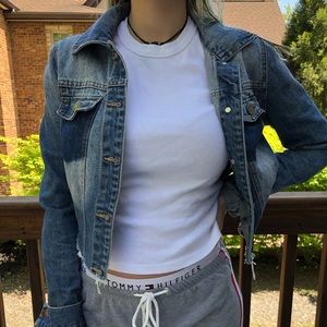 Forever 21 cropped, distressed denim jacket